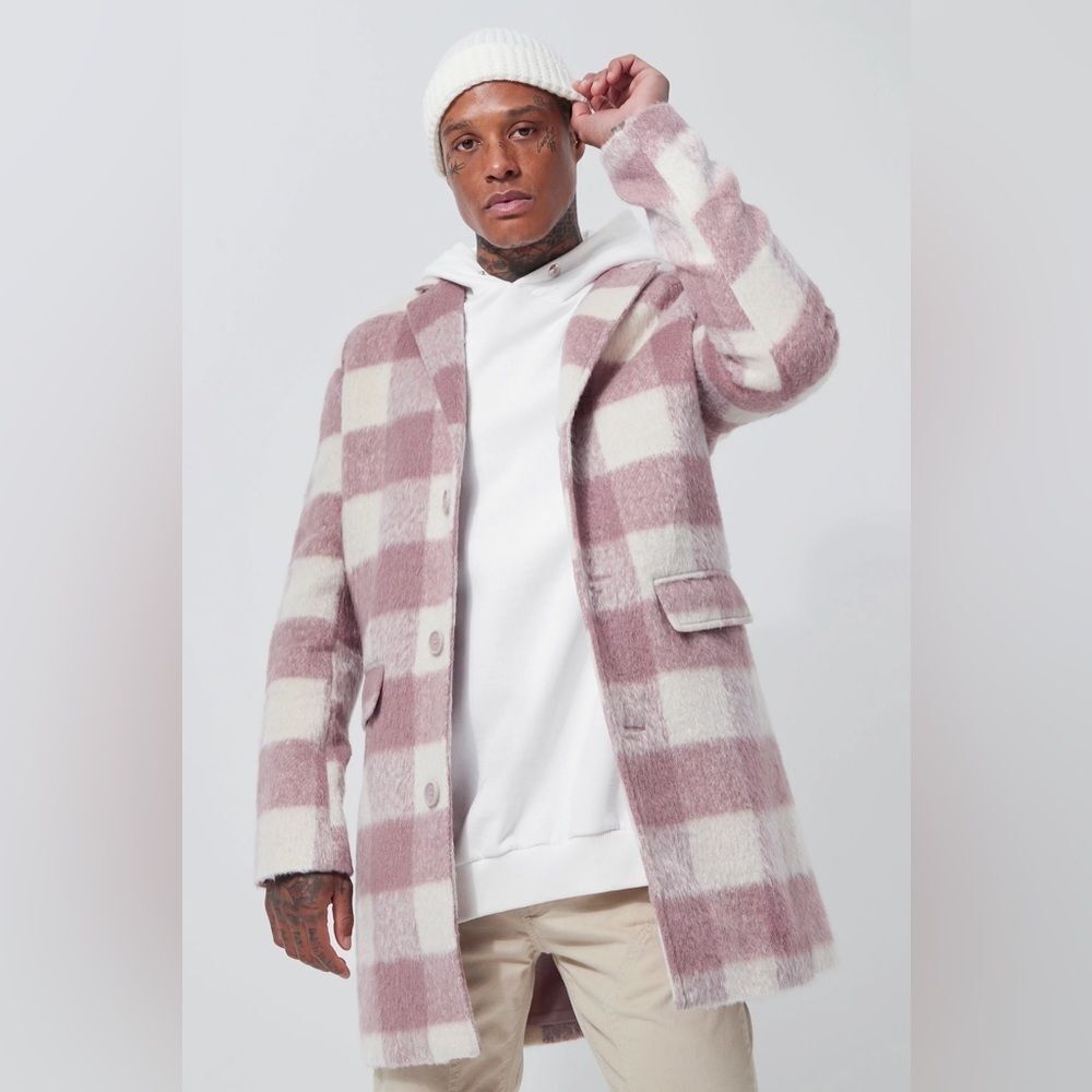 NWT CHECKERED SINGLE BREASTED OVERCOAT by Boohooman